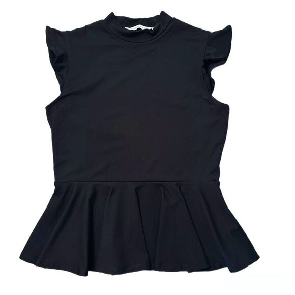 Susana Monaco Flutter Sleeve Peplum Top Black Size L - Picture 3 of 6